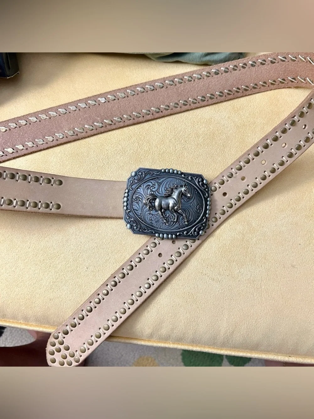 Detailed Silver Engraved Horse/Western Unisex Clip-On Belt Buckle
